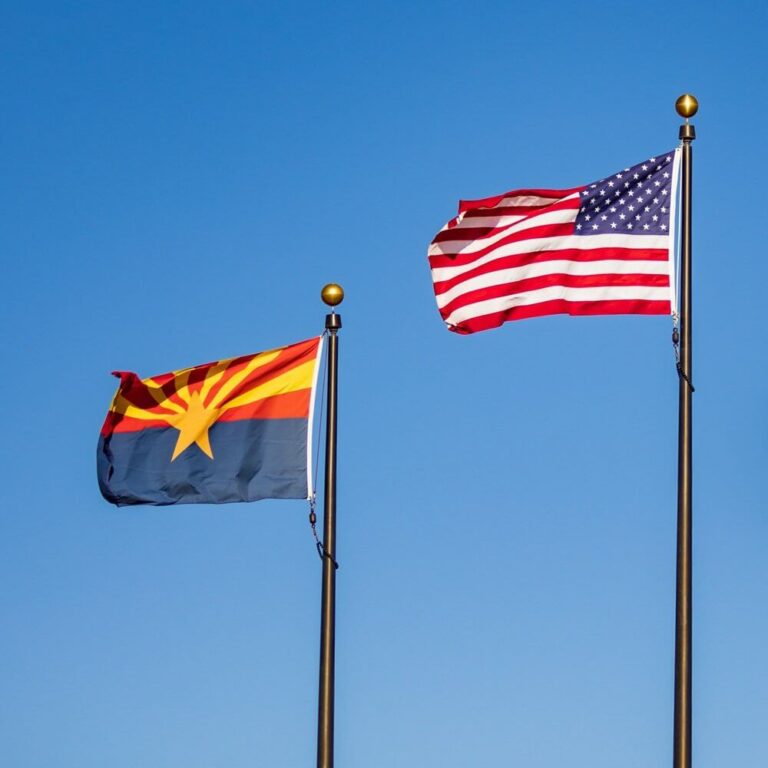 American and Arizona flags on flagpoles